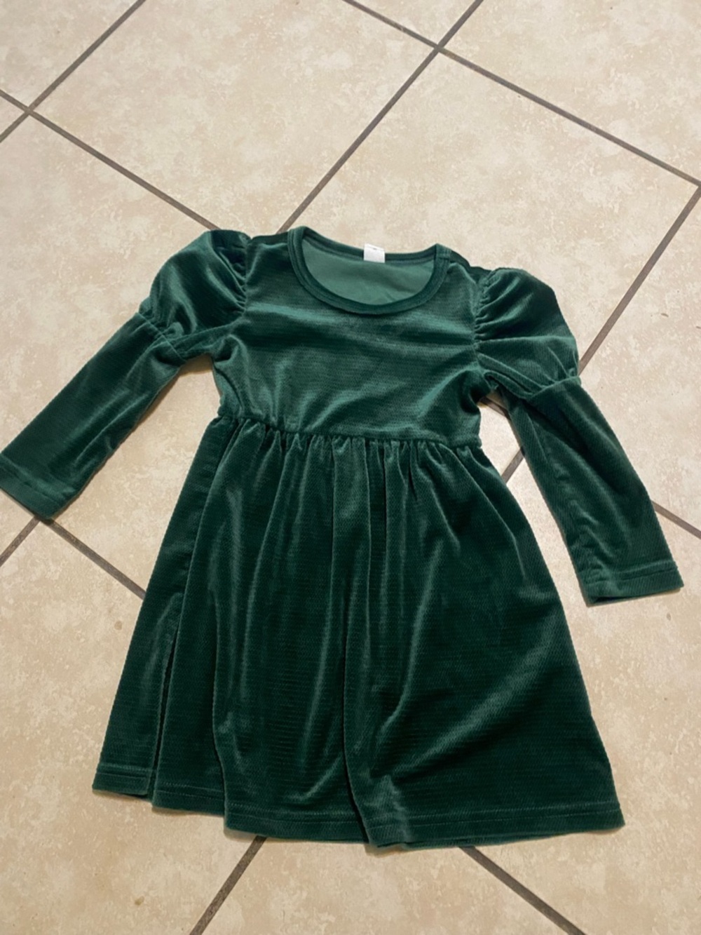 SHEIN Dark Green Velvet Long-Sleeve Girls Dress